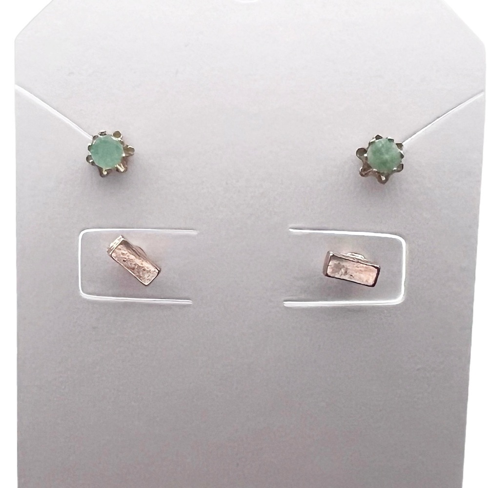 Mini Stud Earrings - Green Gem & Gold Tone Bar - Perfect for St Patrick‘s Day!